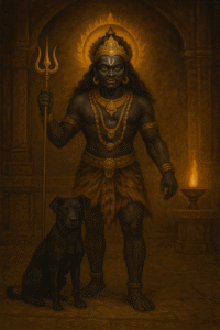 भगवान भैरव और काले कुत्ते की छवि जो निष्ठा और भक्ति का प्रतीक है