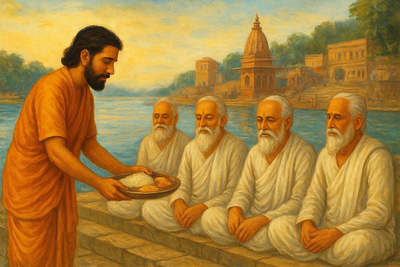 हरिद्वार में ब्राह्मण भोजन दान और विष्णु से जुड़ी परंपरा का चित्र।