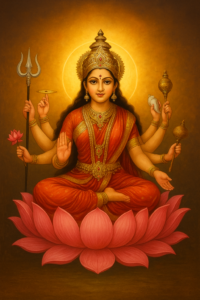 “माँ दुर्गा की दिव्य प्रतिमा – दुर्गा चालीसा के फायदे दर्शाता हुआ चित्र”