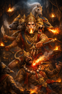 पंचमुखी हनुमान जी अहिरावण वध करते हुए