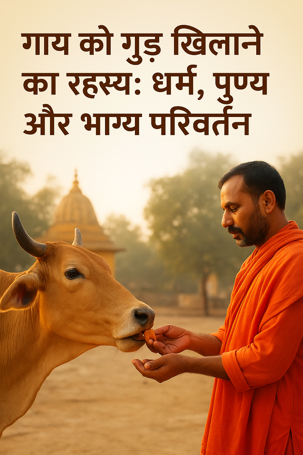 gaay ko gud khilate hue bhakt ki pavitra tasveer