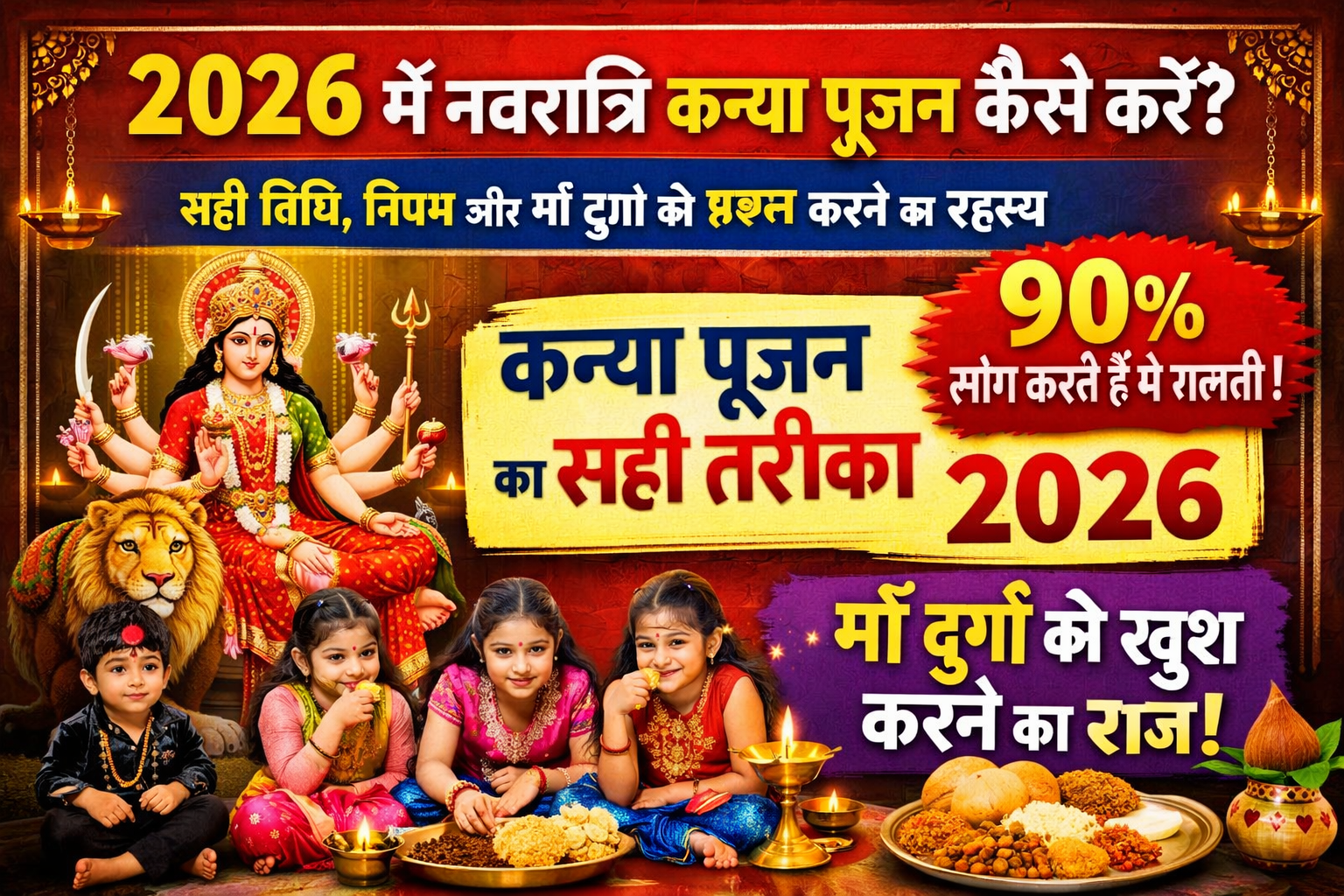 navratri 2026 kanya pujan vidhi hindi, kanjak pujan kaise kare, durga ashtami kanya pujan ritual