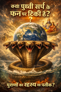 पृथ्वी शेषनाग के फन पर टिकी हुई पौराणिक चित्र, भगवान विष्णु लक्ष्मी के साथ