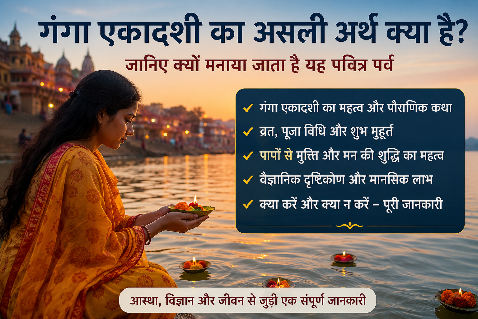 गंगा एकादशी पर गंगा तट पर पूजा करती हुई श्रद्धालु महिला