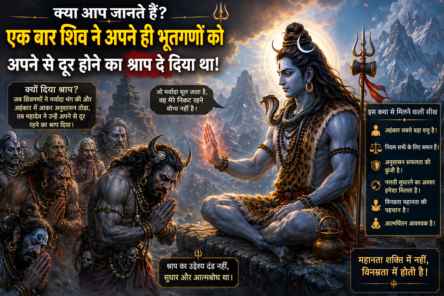 भगवान शिव द्वारा भूतगणों को श्राप देते हुए पौराणिक दृश्य